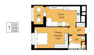 1-к квартира, вторичка, 39м2, 10/18 этаж