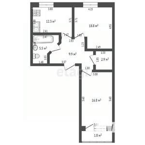 2-к квартира, вторичка, 66м2, 2/10 этаж