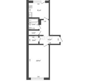 1-к квартира, вторичка, 46м2, 9/10 этаж