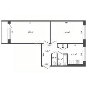 2-к квартира, вторичка, 47м2, 2/5 этаж