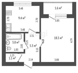1-к квартира, вторичка, 39м2, 4/10 этаж