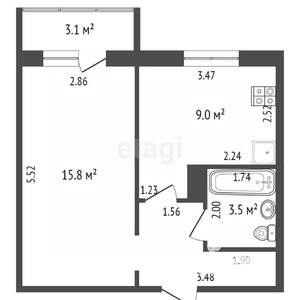 1-к квартира, вторичка, 37м2, 2/9 этаж