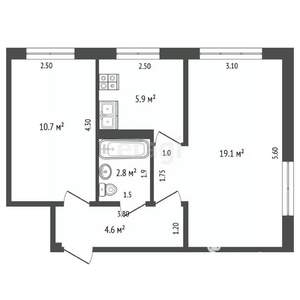 2-к квартира, вторичка, 43м2, 4/5 этаж