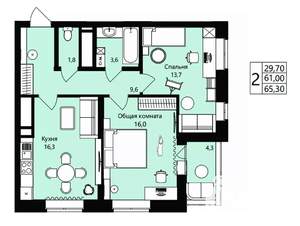 2-к квартира, вторичка, 61м2, 10/18 этаж