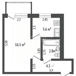 1-к квартира, вторичка, 30м2, 5/5 этаж