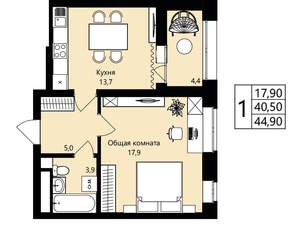 1-к квартира, вторичка, 41м2, 11/18 этаж