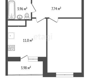 1-к квартира, вторичка, 41м2, 6/14 этаж