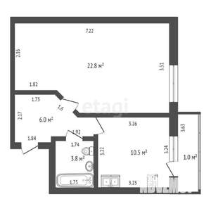 1-к квартира, вторичка, 43м2, 9/10 этаж