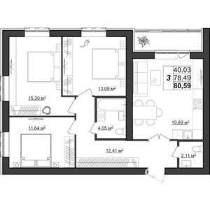 3-к квартира, строящийся дом, 81м2, 7/9 этаж