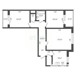 3-к квартира, вторичка, 63м2, 4/10 этаж