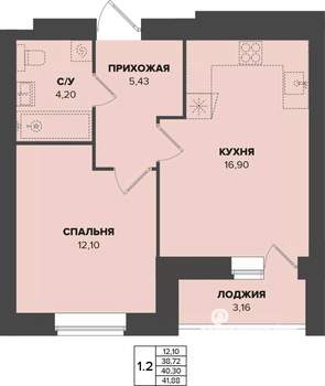 1-к квартира, строящийся дом, 40м2, 9/9 этаж