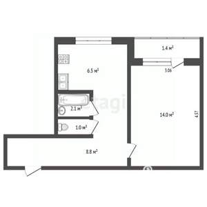 1-к квартира, вторичка, 33м2, 4/9 этаж