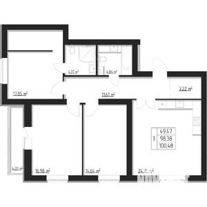 3-к квартира, строящийся дом, 100м2, 4/8 этаж