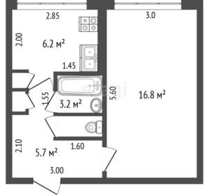 1-к квартира, вторичка, 33м2, 2/5 этаж