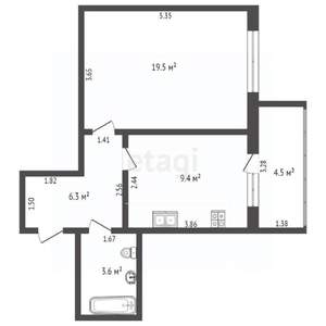 1-к квартира, вторичка, 37м2, 1/9 этаж