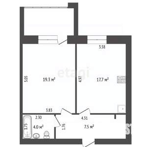 1-к квартира, вторичка, 45м2, 7/10 этаж