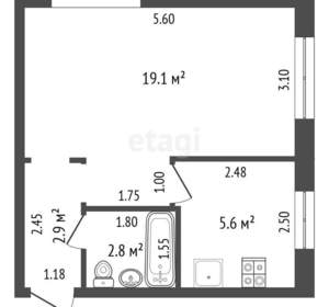 1-к квартира, вторичка, 30м2, 1/5 этаж