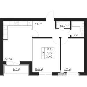 2-к квартира, строящийся дом, 67м2, 1/8 этаж