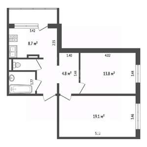 2-к квартира, вторичка, 55м2, 1/10 этаж