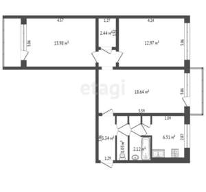 3-к квартира, вторичка, 64м2, 5/9 этаж