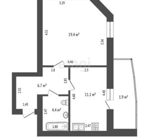 1-к квартира, вторичка, 41м2, 3/9 этаж