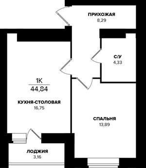 1-к квартира, вторичка, 45м2, 6/9 этаж