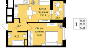 1-к квартира, вторичка, 39м2, 9/18 этаж