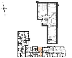 2-к квартира, вторичка, 60м2, 1/9 этаж