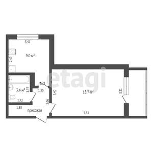 1-к квартира, вторичка, 37м2, 2/10 этаж