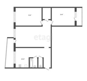 3-к квартира, вторичка, 64м2, 1/9 этаж