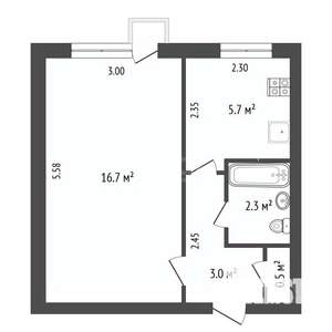 1-к квартира, вторичка, 28м2, 7/9 этаж
