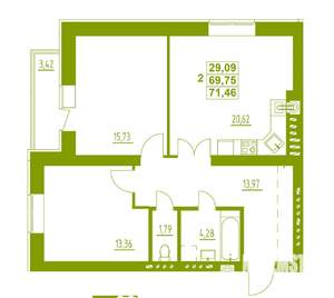 2-к квартира, вторичка, 70м2, 5/9 этаж