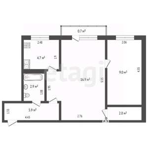 2-к квартира, вторичка, 41м2, 5/5 этаж