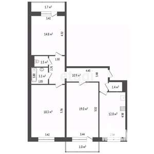 3-к квартира, вторичка, 82м2, 8/10 этаж