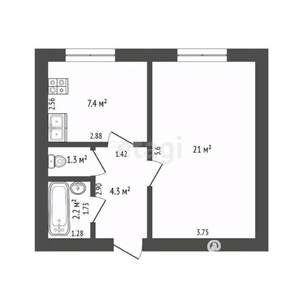 1-к квартира, вторичка, 36м2, 1/5 этаж