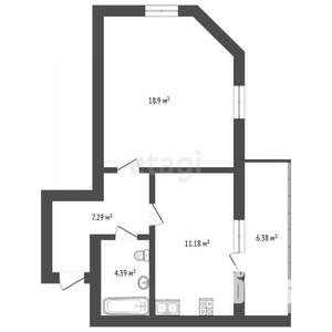 1-к квартира, вторичка, 42м2, 7/9 этаж