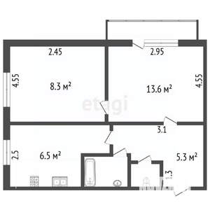 2-к квартира, вторичка, 40м2, 4/4 этаж