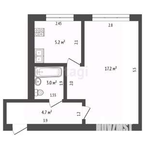 1-к квартира, вторичка, 30м2, 2/5 этаж