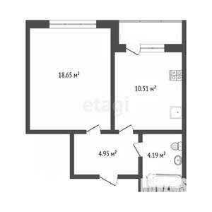 1-к квартира, вторичка, 43м2, 6/9 этаж