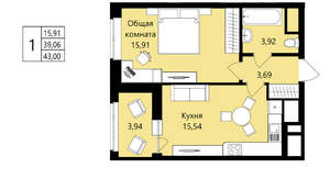 1-к квартира, вторичка, 39м2, 18/18 этаж