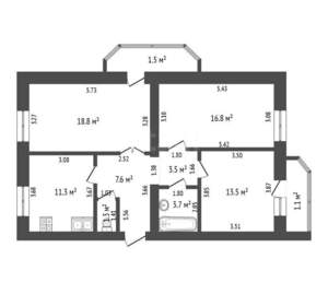 3-к квартира, вторичка, 77м2, 3/5 этаж