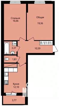 2-к квартира, строящийся дом, 66м2, 1/14 этаж