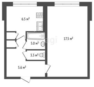 1-к квартира, вторичка, 33м2, 3/5 этаж
