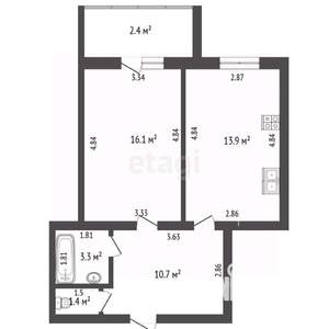 1-к квартира, вторичка, 48м2, 4/9 этаж