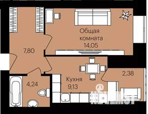 1-к квартира, строящийся дом, 37м2, 1/12 этаж