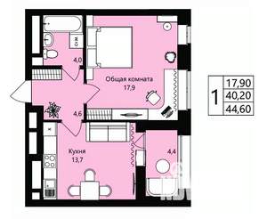 1-к квартира, вторичка, 40м2, 2/18 этаж