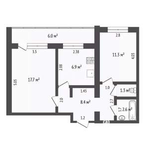 2-к квартира, вторичка, 48м2, 2/5 этаж