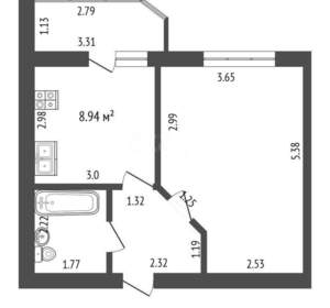 1-к квартира, вторичка, 38м2, 5/9 этаж