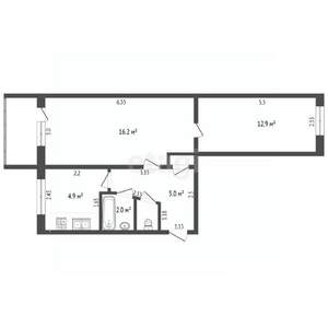 2-к квартира, вторичка, 43м2, 5/5 этаж