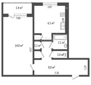 1-к квартира, вторичка, 33м2, 2/9 этаж